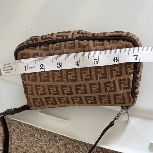 FENDI Hand Bag Tote FF Zucchino Pouch Purse Canvas Leather Brown Authentic - Picture 4 of 17